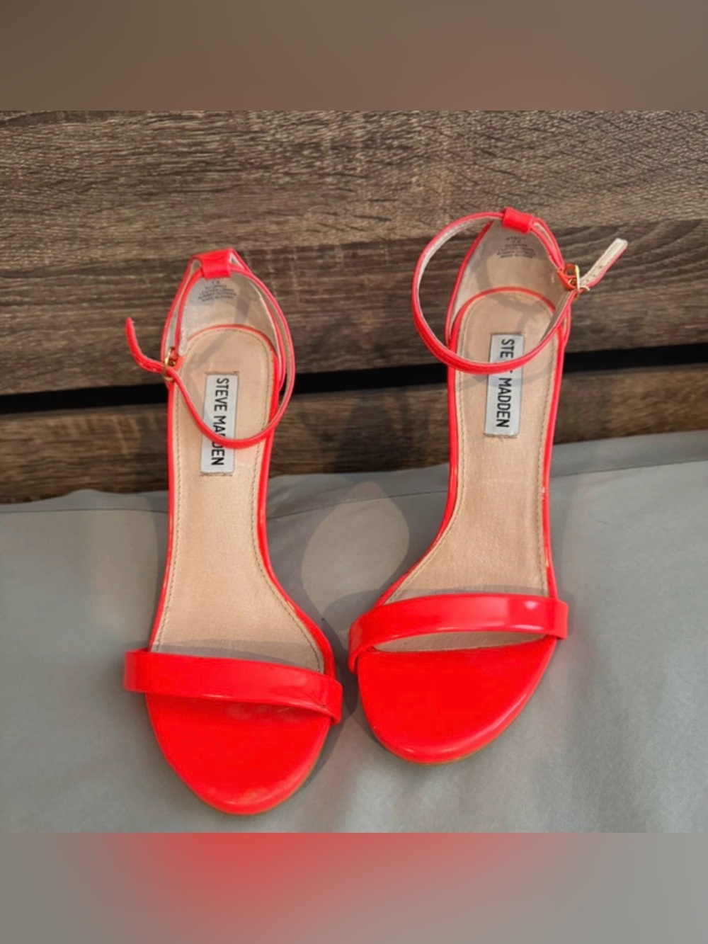 Steve Madden Neon Red Patent Open-Toe Ankle-Strap Heels